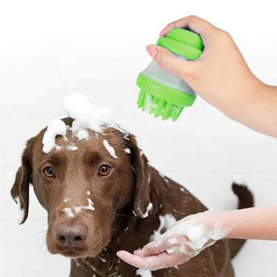 Pet Scrubber Comb Bathing Tool Soft Silicone Pet Massage Shower Bath Brush Pet Dog Shower With Shampoo Container